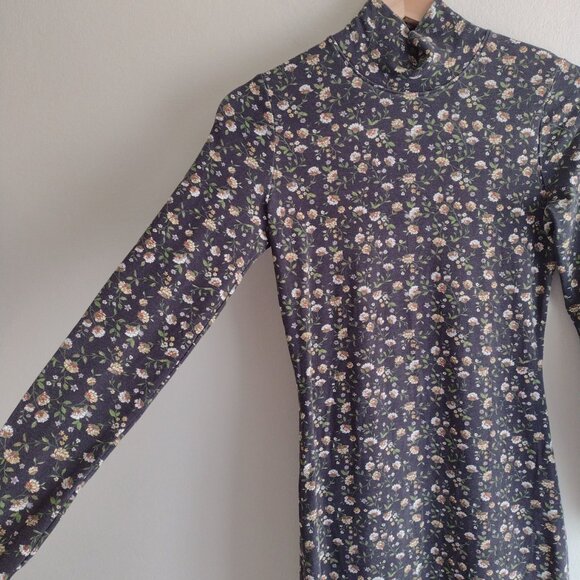 Sezane Felicia Dress XS Black Floral Long Sleeve Midi Dress Soft Stretch Fabric - Picture 4 of 13